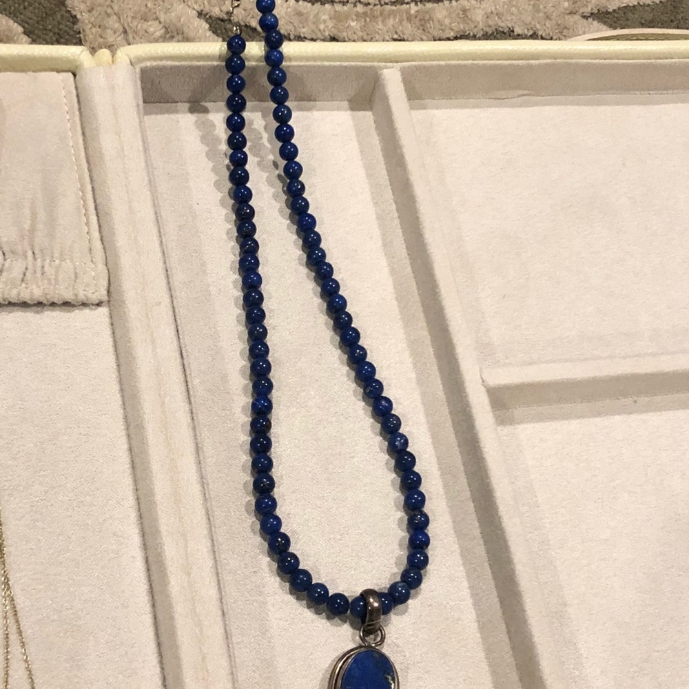 Blue lapis necklace sterling silver